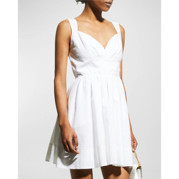 NEW NWT Milly Everly Sweetheart Neck Sleeveless Linen Ramie Mini Dress White 12 - Picture 2 of 14
